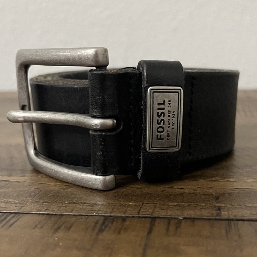 Men's FOSSIL Belt Black Soft‎ Leather Stainless Buckle 40 Vintage